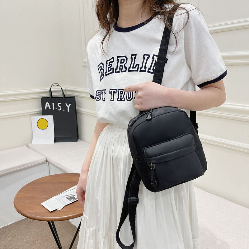 Mini rucsac cu fermoar din nailon pur pentru femei, de culoare solidă, pentru studenți, școală, geantă de mână de călătorie, geantă pentru telefon