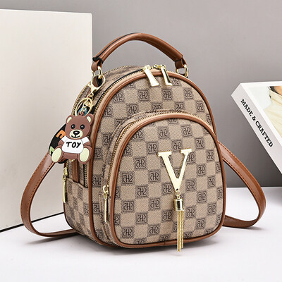 2024, la modă, carouri, piele PU, rucsac de femeie, de designer de marcă de lux, geantă de umeri pentru femei, mini rucsacuri mici, mai multe buzunare