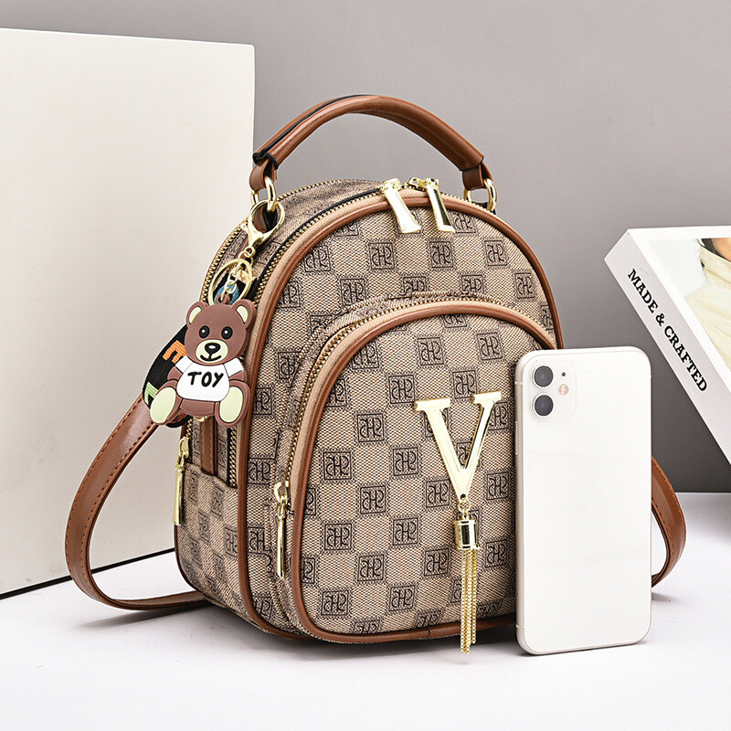 2024, la modă, carouri, piele PU, rucsac de femeie, de designer de marcă de lux, geantă de umeri pentru femei, mini rucsacuri mici, mai multe buzunare