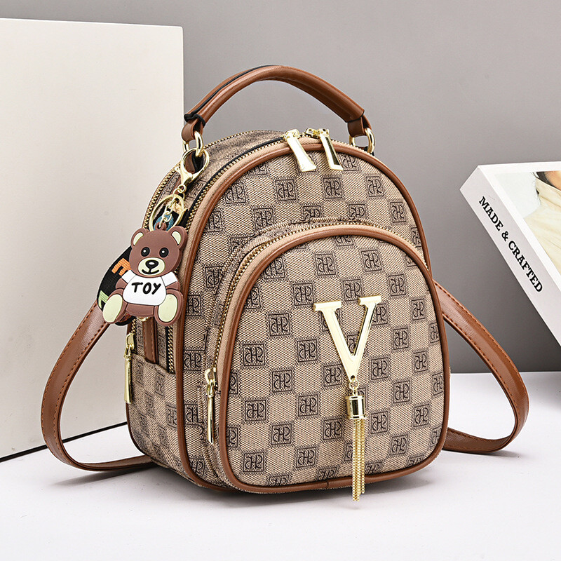 2024, la modă, carouri, piele PU, rucsac de femeie, de designer de marcă de lux, geantă de umeri pentru femei, mini rucsacuri mici, mai multe buzunare