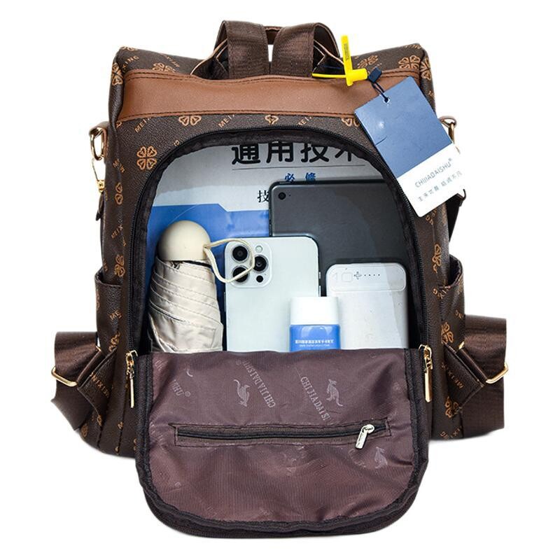 Lielas ietilpības PU ādas sieviešu mugursoma Luksusa zīmola dizainers Pretzagšanas mugursoma Sieviešu ceļojumu mugursoma Mochila