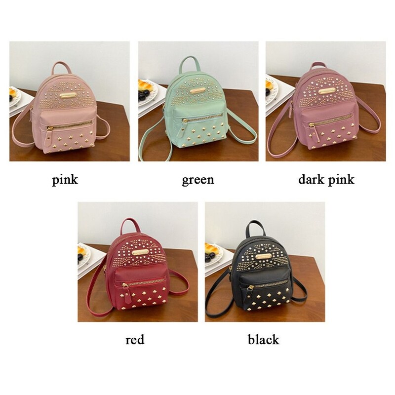 Sieviešu PU ādas kniedes mini mugursomas Mazas mugursomas skolas somas plecu somas