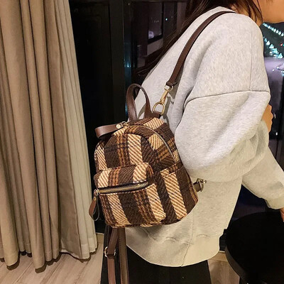 Retro karirani mini ruksak, ženska nova moda za jesen 2022., korejsko izdanje, svestrani modni mali ruksak na jedno rame