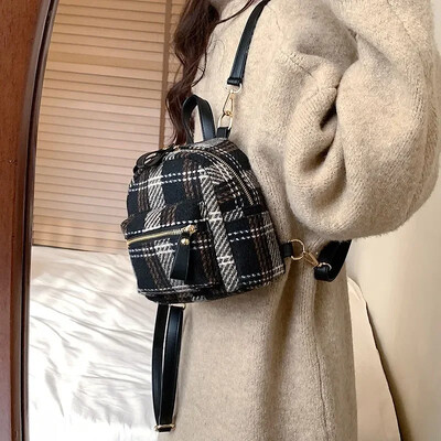 Retro karirani mini ruksak, ženska nova moda za jesen 2022., korejsko izdanje, svestrani modni mali ruksak na jedno rame