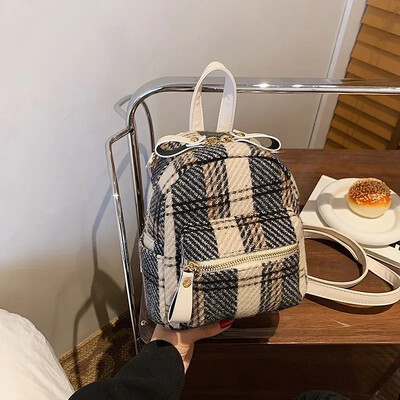 Retro karirani mini ruksak, ženska nova moda za jesen 2022., korejsko izdanje, svestrani modni mali ruksak na jedno rame