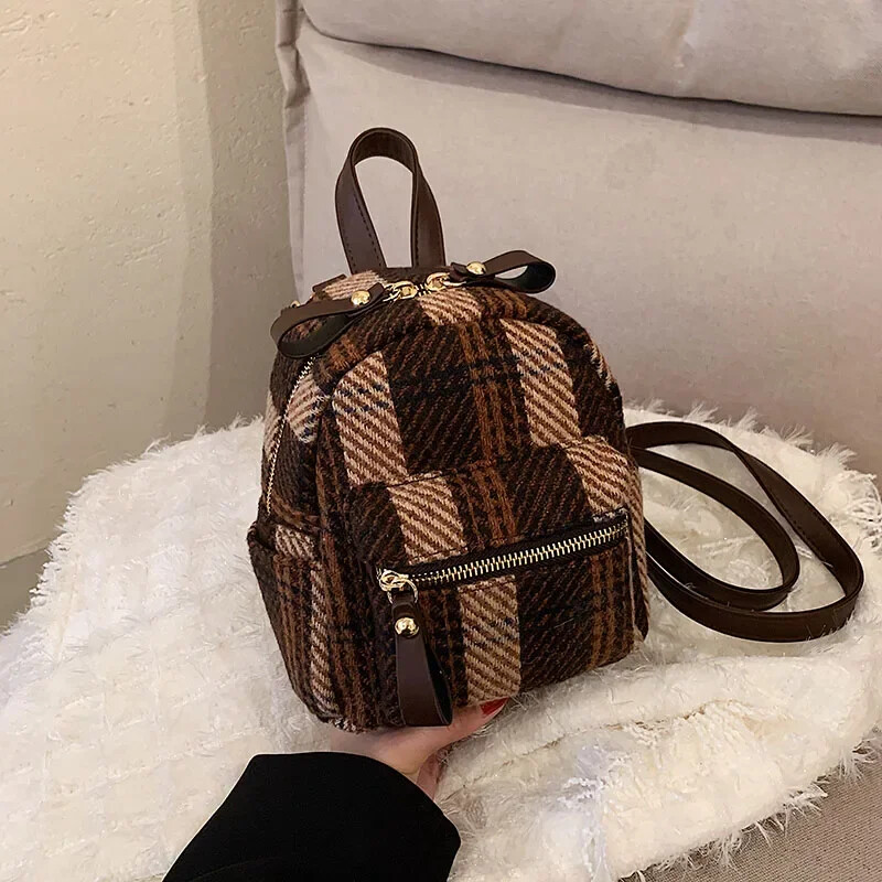 Retro karirani mini ruksak, ženska nova moda za jesen 2022., korejsko izdanje, svestrani modni mali ruksak na jedno rame