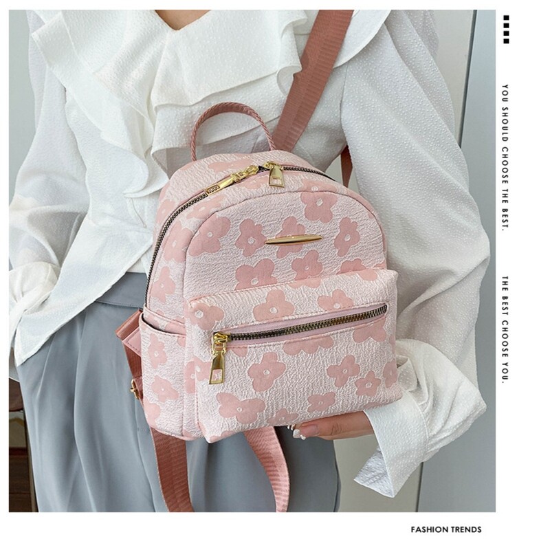 Mini mali ruksak na rame od PU kože Višenamjenska ženska torbica za telefon Ženska školska torba za ruksak s cvjetnim printom