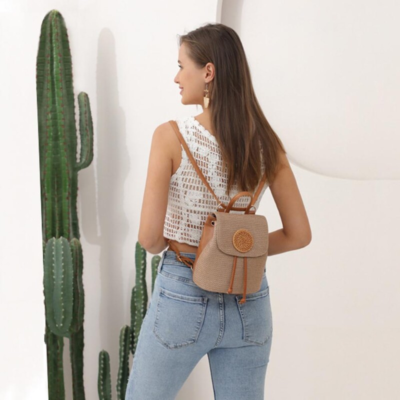 Nagyszerű szalma vödörtáska, nagy kapacitású, könnyű szövésű vödör hátizsák női elegáns, kézzel szőtt szalmazsákok