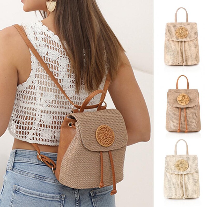 Nagyszerű szalma vödörtáska, nagy kapacitású, könnyű szövésű vödör hátizsák női elegáns, kézzel szőtt szalmazsákok