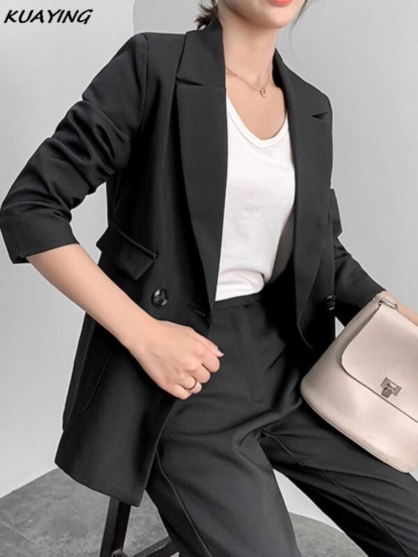 Vintage Business Blazer Παντελόνι Γυναικεία Κορεάτικη μόδα Casual μονόχρωμα σακάκια και παντελόνια Σετ δύο τεμαχίων Γυναικεία επίσημα ρούχα Νέο
