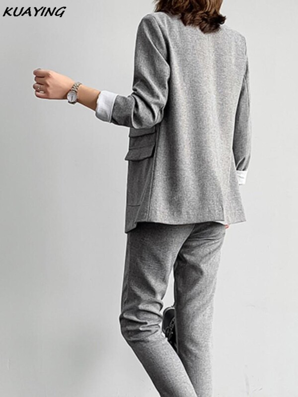 Vintage Business Blazer Παντελόνι Γυναικεία Κορεάτικη μόδα Casual μονόχρωμα σακάκια και παντελόνια Σετ δύο τεμαχίων Γυναικεία επίσημα ρούχα Νέο