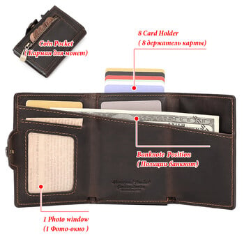 HUMERPAUL Smart Pop Up Card Wallet για άνδρες RFID Γνήσια δερμάτινη θήκη για κάρτες Λεπτή γυναικεία τσάντα με φερμουάρ για κέρματα με θήκη χαρτονομισμάτων