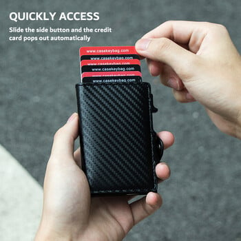 CASEKEY Carbon Fiber Protector Θήκη πιστωτικής κάρτας Tarjetero Hombre RFID μονό κουτί Smart Wallet Slim Pop Up Θήκη κάρτας