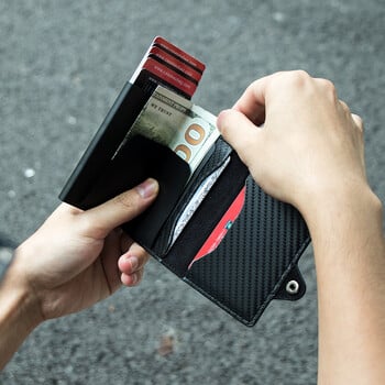 CASEKEY Carbon Fiber Protector Θήκη πιστωτικής κάρτας Tarjetero Hombre RFID μονό κουτί Smart Wallet Slim Pop Up Θήκη κάρτας