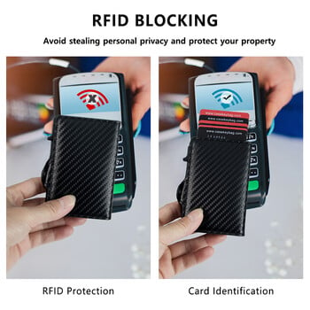 CASEKEY Carbon Fiber Protector Θήκη πιστωτικής κάρτας Tarjetero Hombre RFID μονό κουτί Smart Wallet Slim Pop Up Θήκη κάρτας