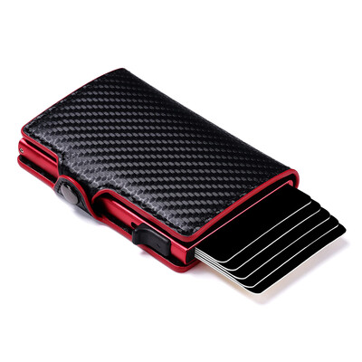 CASEKEY Carbon Fibre Protector Credit Card Holder Tarjetero Hombre RFID Leather Single Box Smart Wallet Slim Pop Up Card Case