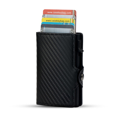 CASEKEY Carbon Fiber Protector Θήκη πιστωτικής κάρτας Tarjetero Hombre RFID μονό κουτί Smart Wallet Slim Pop Up Θήκη κάρτας