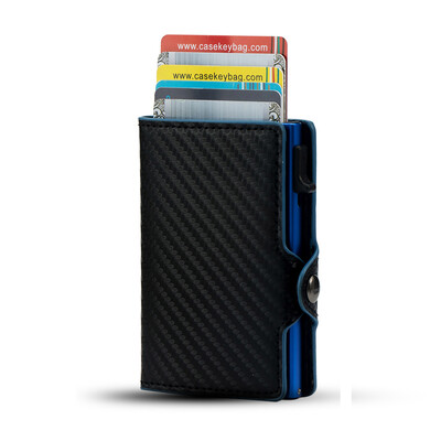 CASEKEY Carbon Fiber Protector Θήκη πιστωτικής κάρτας Tarjetero Hombre RFID μονό κουτί Smart Wallet Slim Pop Up Θήκη κάρτας