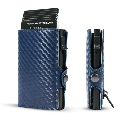 CASEKEY Carbon Fiber Protector Θήκη πιστωτικής κάρτας Tarjetero Hombre RFID μονό κουτί Smart Wallet Slim Pop Up Θήκη κάρτας