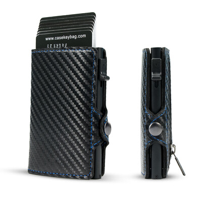 CASEKEY Carbon Fiber Protector Θήκη πιστωτικής κάρτας Tarjetero Hombre RFID μονό κουτί Smart Wallet Slim Pop Up Θήκη κάρτας