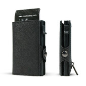 CASEKEY Portofel subțire pentru bărbați Saffiano din piele naturală Suport card de credit Pop Up Billetera Portofel inteligent cu blocare RFID cu portmoneu