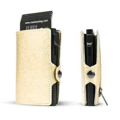 CASEKEY Portofel subțire pentru bărbați Saffiano din piele naturală Suport card de credit Pop Up Billetera Portofel inteligent cu blocare RFID cu portmoneu