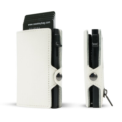 CASEKEY Portofel subțire pentru bărbați Saffiano din piele naturală Suport card de credit Pop Up Billetera Portofel inteligent cu blocare RFID cu portmoneu