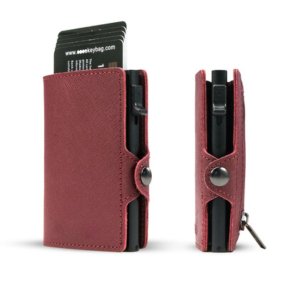 CASEKEY Portofel subțire pentru bărbați Saffiano din piele naturală Suport card de credit Pop Up Billetera Portofel inteligent cu blocare RFID cu portmoneu