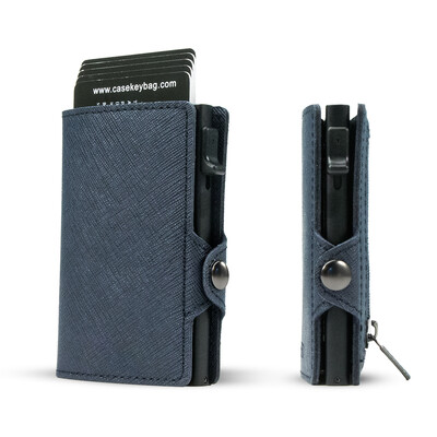 CASEKEY Portofel subțire pentru bărbați Saffiano din piele naturală Suport card de credit Pop Up Billetera Portofel inteligent cu blocare RFID cu portmoneu