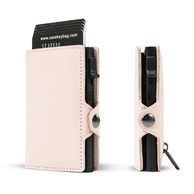 CASEKEY Portofel subțire pentru bărbați Saffiano din piele naturală Suport card de credit Pop Up Billetera Portofel inteligent cu blocare RFID cu portmoneu