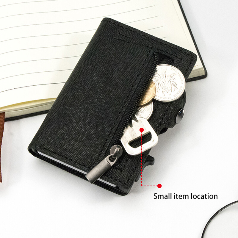 CASEKEY Portofel subțire pentru bărbați Saffiano din piele naturală Suport card de credit Pop Up Billetera Portofel inteligent cu blocare RFID cu portmoneu