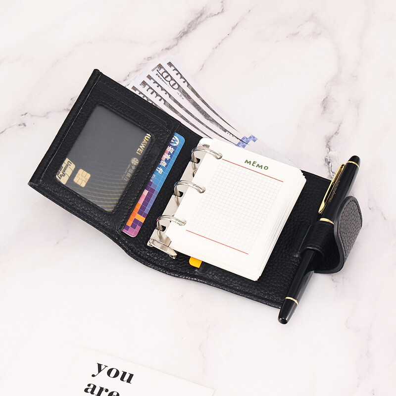 JOYIR Planificator de inele obișnuite A9 din piele integrală cu inele de 19 mm Organizator Suport card Portofel Jurnal de călătorie