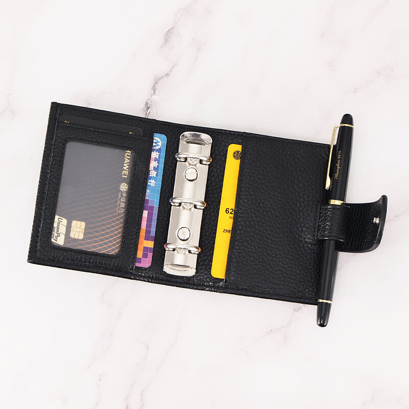 JOYIR Planificator de inele obișnuite A9 din piele integrală cu inele de 19 mm Organizator Suport card Portofel Jurnal de călătorie