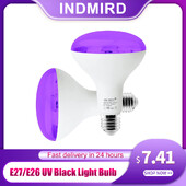 INDMIRD UV juoda lemputė, E27/26 UV lemputė 15 W lemputės, 395–400 nm juodos šviesos lempa UV-A juodos šviesos lemputė violetinės šviesos apšvietimas