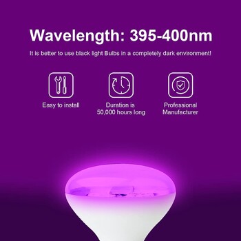 INDMIRD UV Black Light Bulb, E27/26 UV Bulb 15W Bulbs, 395-400nm Black Light Lamp UV-A Blacklight Bulb Purple Light Lighting