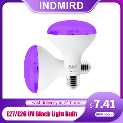 INDMIRD UV melna spuldze, E27/26 UV spuldze 15 W spuldzes, 395-400 nm melna gaismas spuldze UV-A melnās gaismas spuldze violets gaismas apgaismojums