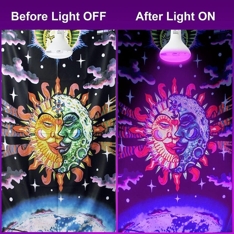 INDMIRD UV juoda lemputė, E27/26 UV lemputė 15 W lemputės, 395–400 nm juodos šviesos lempa UV-A juodos šviesos lemputė violetinės šviesos apšvietimas