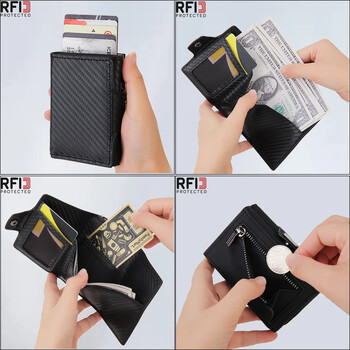 DIENQI Carbon Fiber Card Holder Wallets Men Brand Rfid Black Magic Trifold Leather Slim Mini Wallet Малка чанта за пари Мъжки портмонета