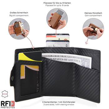 DIENQI Carbon Fiber Card Holder Wallets Men Brand Rfid Black Magic Trifold Leather Slim Mini Wallet Малка чанта за пари Мъжки портмонета