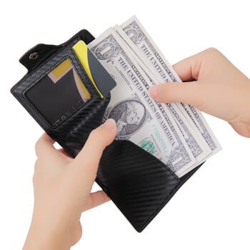 DIENQI Carbon Fiber Card Holder Wallets Men Brand Rfid Black Magic Trifold Leather Slim Mini Wallet Малка чанта за пари Мъжки портмонета