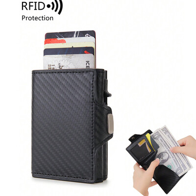 DIENQI Suport card fibră de carbon Portofele bărbați Brand Rfid Black Magic Trifold din piele Mini portofel subțire Geantă mică de bani Poșete pentru bărbați