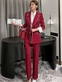 Γυναικείες κομψές επίσημες ριγέ κοστούμια περίστασης 2 τεμαχίων με διπλό στήθος παλτό blazer κοστούμι και παντελόνι μακρύ παντελόνι λεπτό σετ