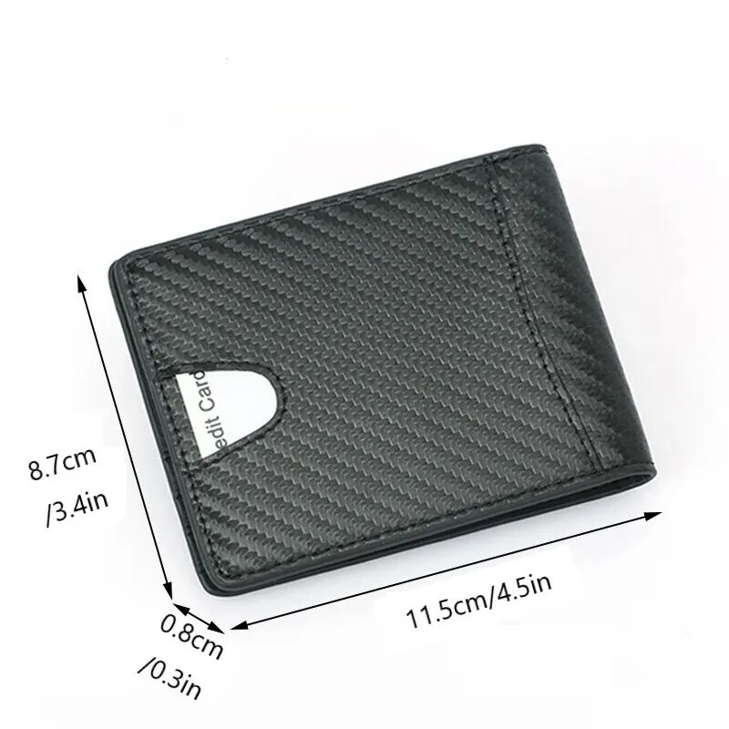 Ανδρικό μαύρο κοντό πορτοφόλι μονόχρωμο ριγέ ινών άνθρακα RFID αντικλεπτική βούρτσα αδιάβροχο φορητό πρακτικό μικρό πορτοφόλι