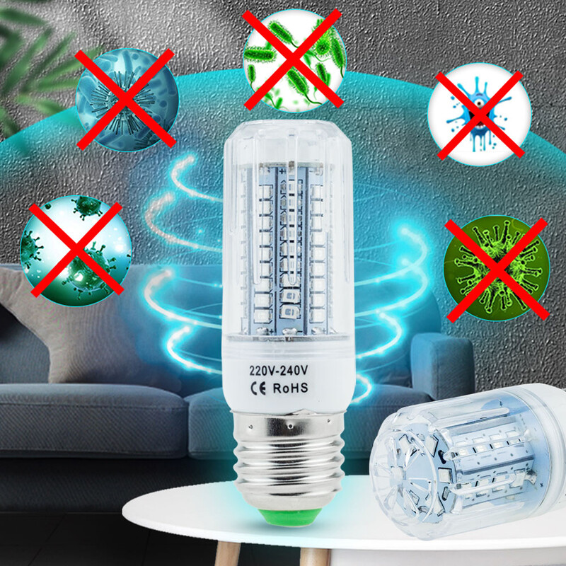 UV baktericidinė lempa Kukurūzų dezinfekcijos lemputė E27 Ultravioletinės sterilizatoriaus lempos E14 B22 lemputės E26 E12 30 102LED naikina erkes