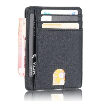 Portofel cu blocare RFID Husă pentru cărți de vizită pentru husă pentru bărbați, piele super subțire, suport pentru carduri de credit, portofel de călătorie, portofel minimalist