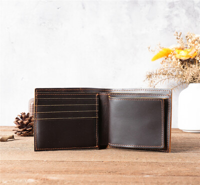 Χειροποίητα από γνήσιο δέρμα ανδρικά κοντά πορτοφόλια με τσαντάκια νομισμάτων Vintage Crazy Horse Leather Coin Pocket Man Slim Θήκη για κάρτες από δέρμα αγελάδας