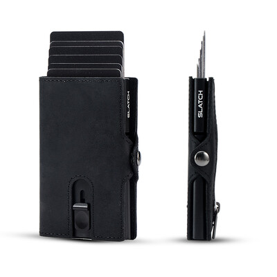 CASEKEY Ανδρικά πορτοφόλια Real Cow Leahter Pop Up Κάτοχος επαγγελματικής πιστωτικής κάρτας RFID Blocking Slim Smart Smart Carbon Fiber Wallet με τσέπη