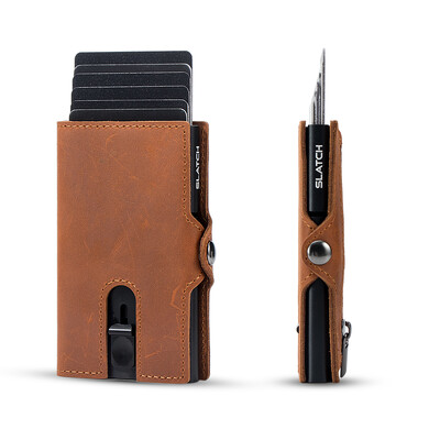 CASEKEY Ανδρικά πορτοφόλια Real Cow Leahter Pop Up Κάτοχος επαγγελματικής πιστωτικής κάρτας RFID Blocking Slim Smart Smart Carbon Fiber Wallet με τσέπη