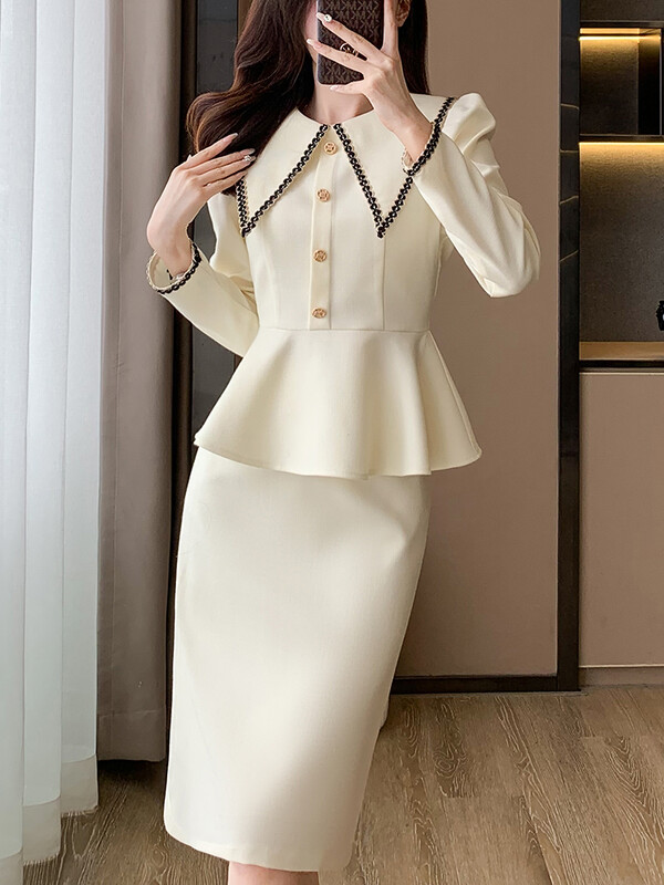 Moda Femei Blazer Fusta Costum Damă Roz Bej Mânecă Lungă Femei Casual Set Două Piese Pentru Toamna Iarnă