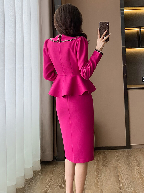 Moda Femei Blazer Fusta Costum Damă Roz Bej Mânecă Lungă Femei Casual Set Două Piese Pentru Toamna Iarnă